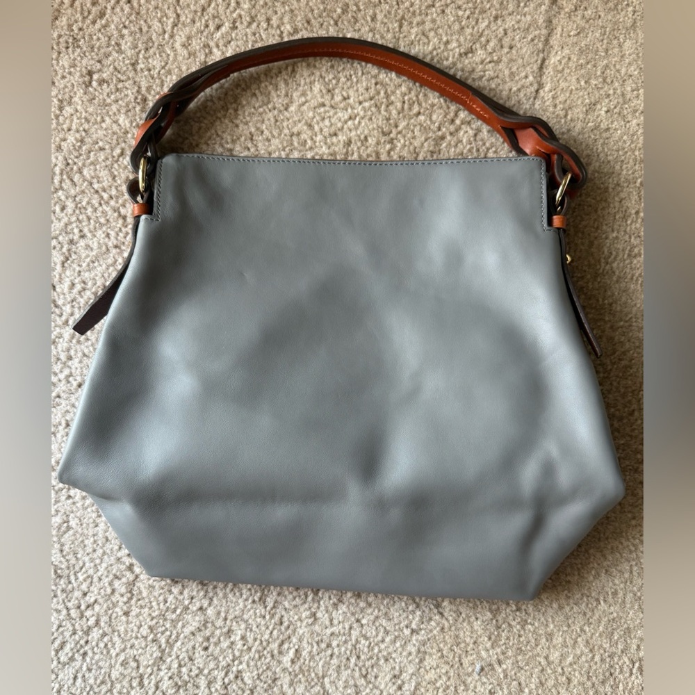 Dooney & Bourke Gray Leather Shoulder Bag Braided Strap Large Purse - Picture 2 of 4